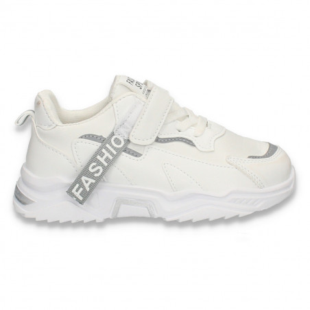 Pantofi sport pentru copii, din piele ecologica, albi - W767