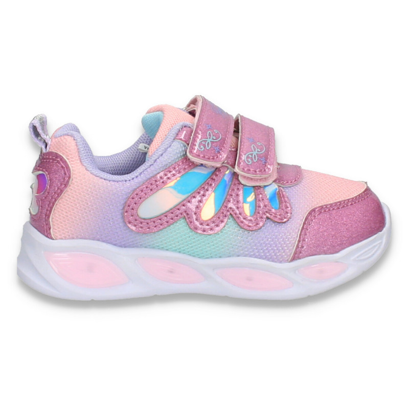 Pantofi sport, cu leduri, pentru fetite, roz - W776
