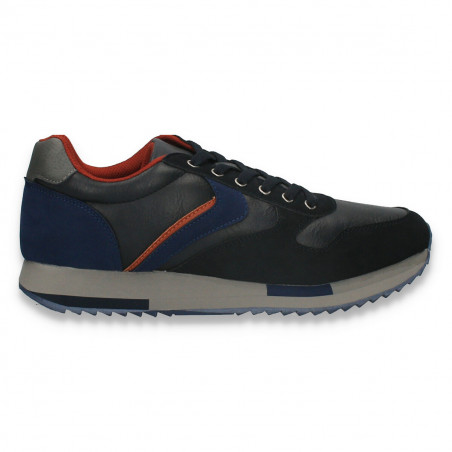 Sneakers casual pentru barbati, din piele ecologica, bleumarin-portocaliu - W789