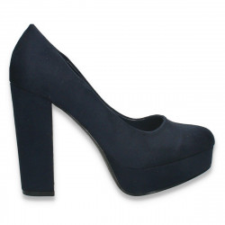Pantofi femei, cu toc inalt, gros, bleumarin - W836
