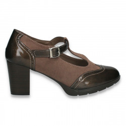 Pantofi clasici dama, cu elemente Oxford si bareta, maro - W846