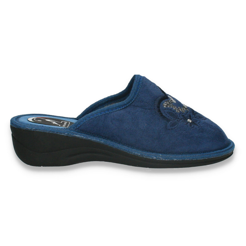 Papuci de casa caldurosi, cu paiete, bleumarin - W874