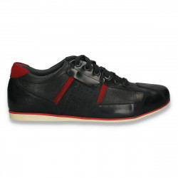 Pantofi casual pentru barbati, din piele, negru-rosu - W905