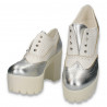 Pantofi glami dama, cu talpa si toc masiv, alb-argintiu - W933