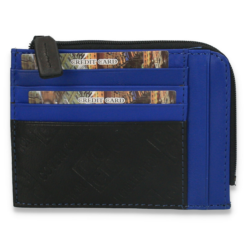 Portmoneu/portcard dama, din piele, albastru - M575