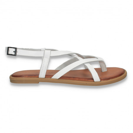 Sandale infradito din piele pentru femei, albe - W990
