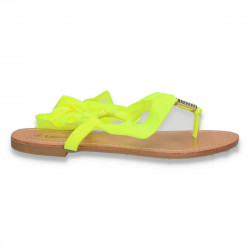 Sandale dama infradito, din material textil, verde neon - W1005