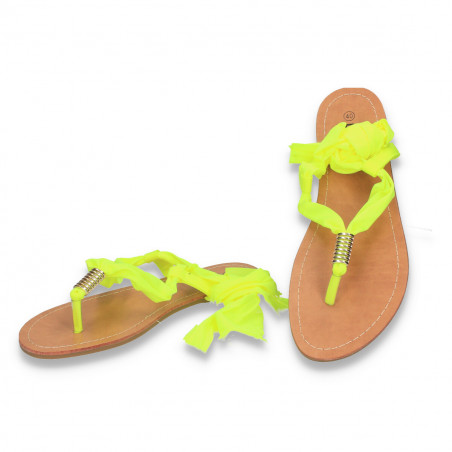 Sandale dama infradito, din material textil, verde neon - W1005