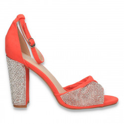 Sandale elegante dama, cu toc gros, portocaliu - W1008