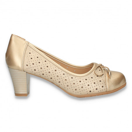 Pantofi clasici dama, cu perforatii, aurii - W1045