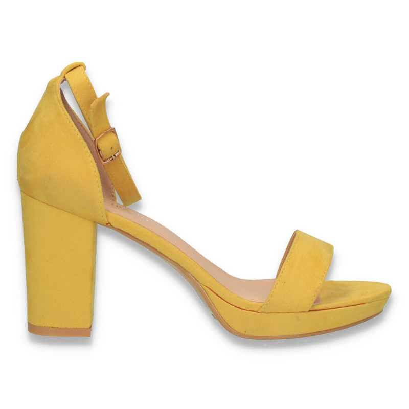 Sandale pentru femei, din imitatie de velur, galbene - W1055