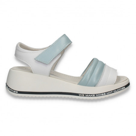 Sandale casual dama, din piele, alb-albastru deschis - W1077