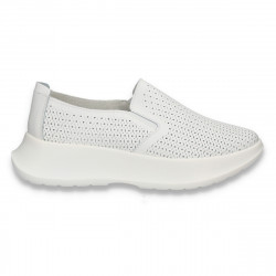 Pantofi din piele pentru dama, cu perforatii, alb - W1080