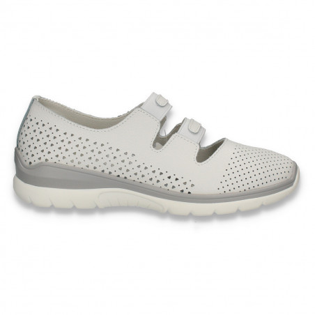 Pantofi din piele pentru dama, cu perforatii si barete elastice, albi - W1083
