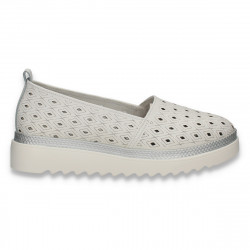 Pantofi din piele pentru dama, cu decupaje geometrice, albi - W1085