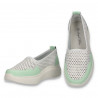 Pantofi din piele pentru dama, cu perforatii, alb-verde - W1086