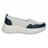 Pantofi din piele pentru dama, cu perforatii, alb-bleumarin - W1087