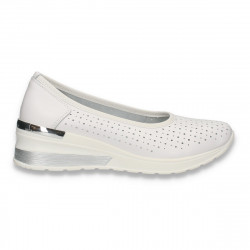 Pantofi din piele pentru dama, cu perforatii, albi - W1094