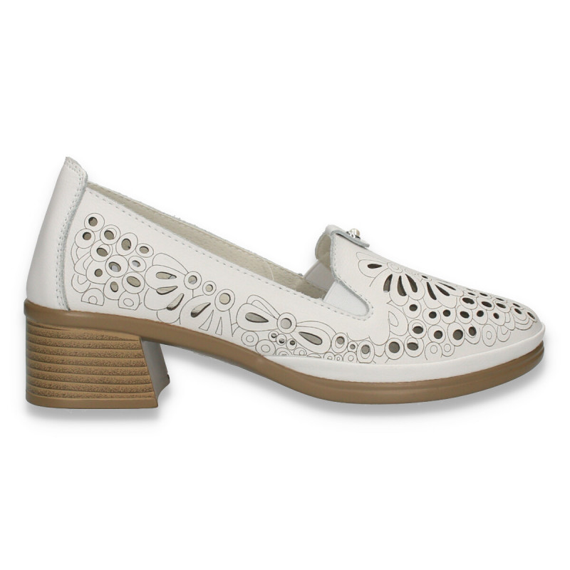 tense Pinion tile Pantofi din piele pentru dama, cu decupaje si imprimeu floral, albi - W1101