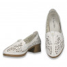 Pantofi din piele pentru dama, cu decupaje si imprimeu floral, albi - W1101