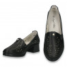 Pantofi din piele pentru dama, cu decupaje si imprimeu floral, negri - W1102
