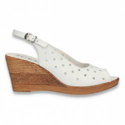 Sandale  dama, din piele, cu perforatii, albe - W1110