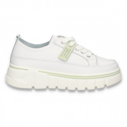 Sneakers casual pentru femei, din piele naturala, albi - W1114