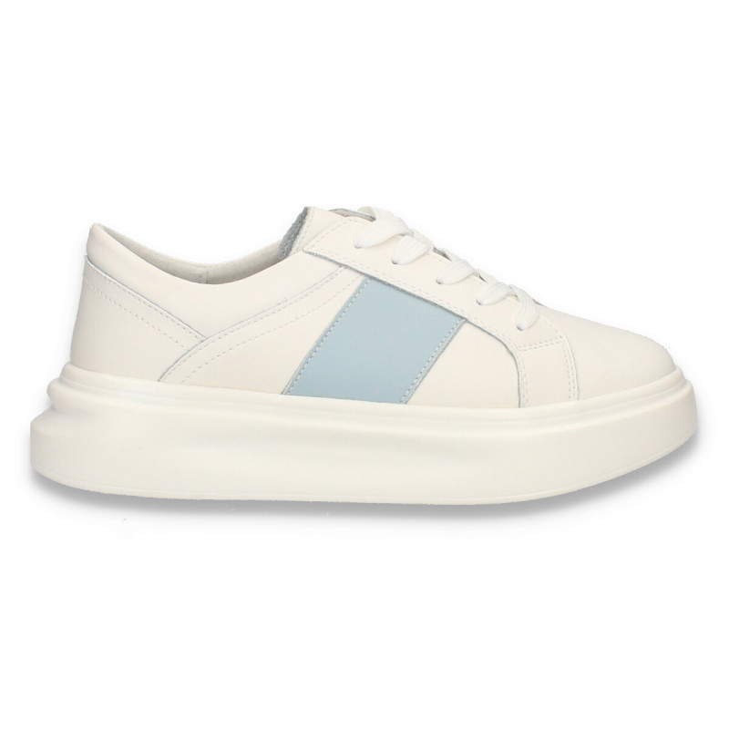 Pantofi casual pentru femei, din piele, alb-albastru deschis - W1118