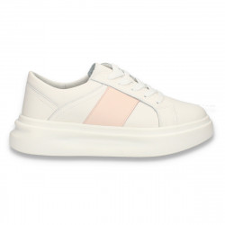 Pantofi casual pentru femei, din piele, alb-roz - W1119
