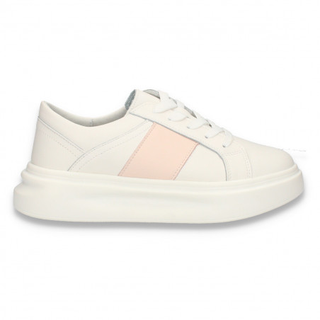 Pantofi casual pentru femei, din piele, alb-roz - W1119