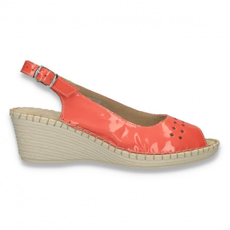 Sandale  dama, din piele lacuita, cu perforatii, portocalii - W1125