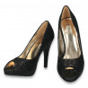 Pantofi decupati, pentru dama, din dantela, negri - W1151