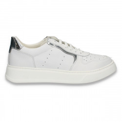Pantofi casual pentru femei, din piele, alb-argintiu - W1160