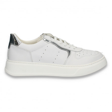 Pantofi casual pentru femei, din piele, alb-argintiu - W1160