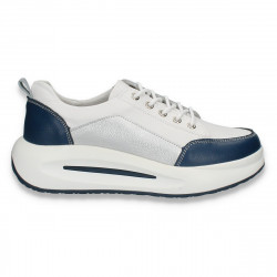 Pantofi casual pentru femei, din piele, alb-bleumarin - W1167