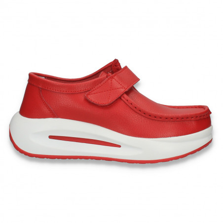 Pantofi piele casual, cu scai, pentru femei, rosii - W1170