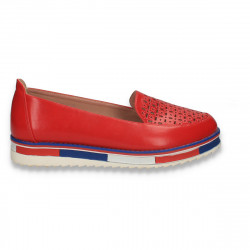Pantofi casual dama din piele ecologica, cu perforatii, rosii - W1248