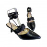 Pantofi eleganti cu snur pe picior si bareta, pentru dama, negre