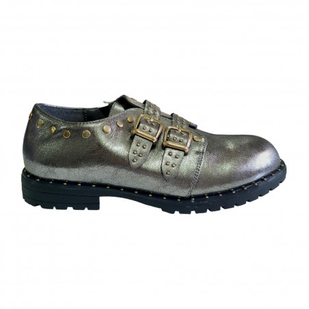 Pantofi din piele ecologica, cu tinte, pentru fete, argintiu inchis