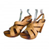 Sandale cu toc si platforma pentru femei, maro, piele eco