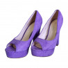 Pantofi cu toc inalt si platforma, decupati, imitatie de velur, violet