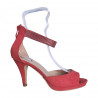 Sandale cu toc pentru femei, culoare rosie, decor cu strasuri