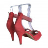 Sandale cu toc pentru femei, culoare rosie, decor cu strasuri