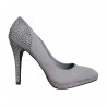 Pantofi stiletto pentru dama, gri, din piele eco intoarsa, cu strasuri argintii
