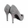 Pantofi stiletto pentru dama, gri, din piele eco intoarsa, cu strasuri argintii