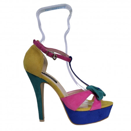 Sandale cu toc si platforma, pentru femei, din imitatie de velur, multicolore