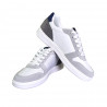 Pantofi sport pentru barbati, piele ecologica si textil, alb cu gri