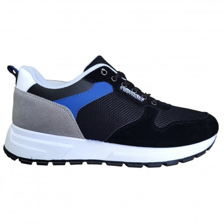 Pantofi sport Hanson pentru barbati, piele ecologica si textil, negru cu gri