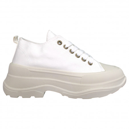 Pantofi casual din textil alb si talpa inalta, pentru femei